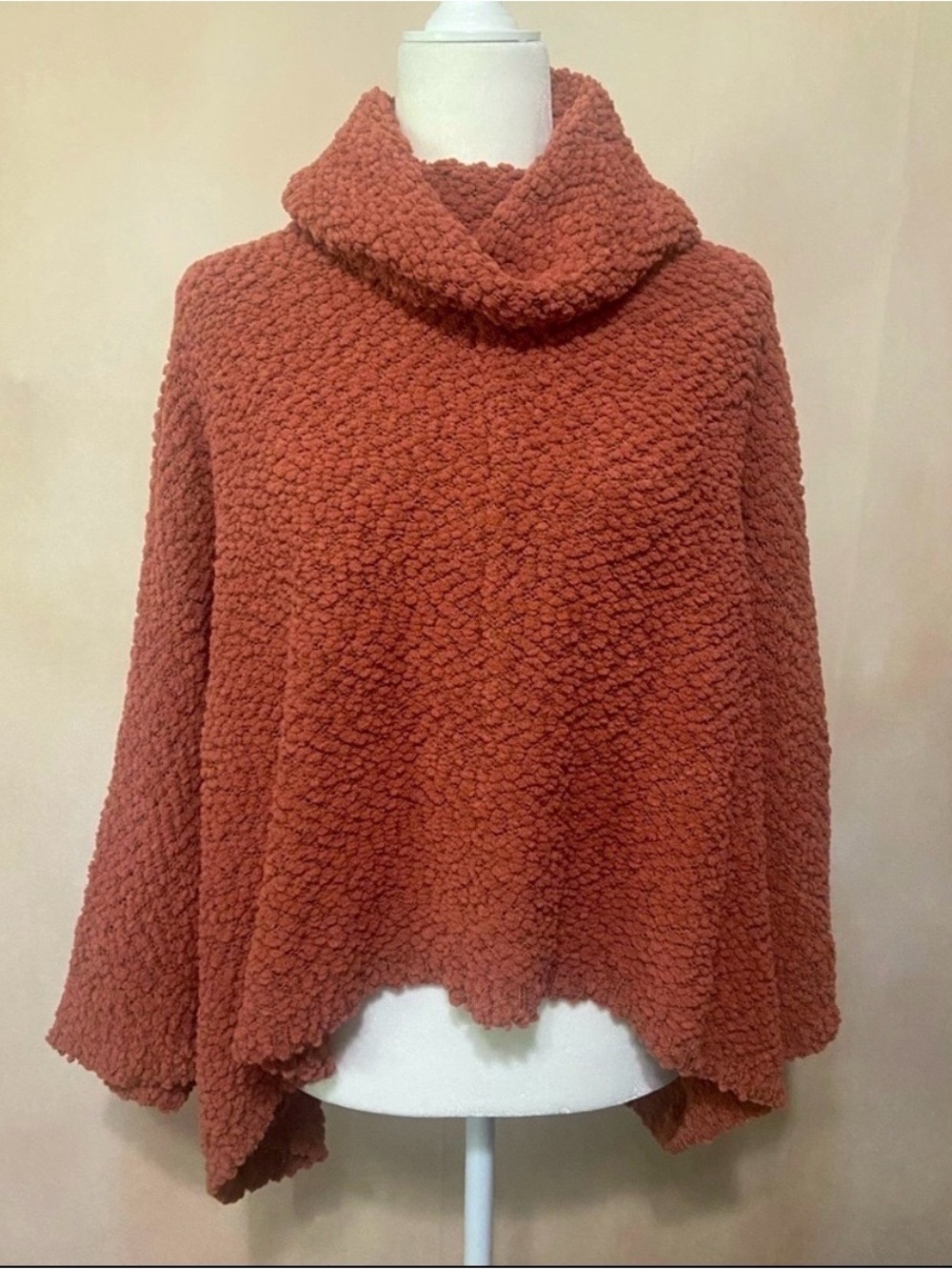BKE Textured Funnel-Neck Sweater Poncho in Rust